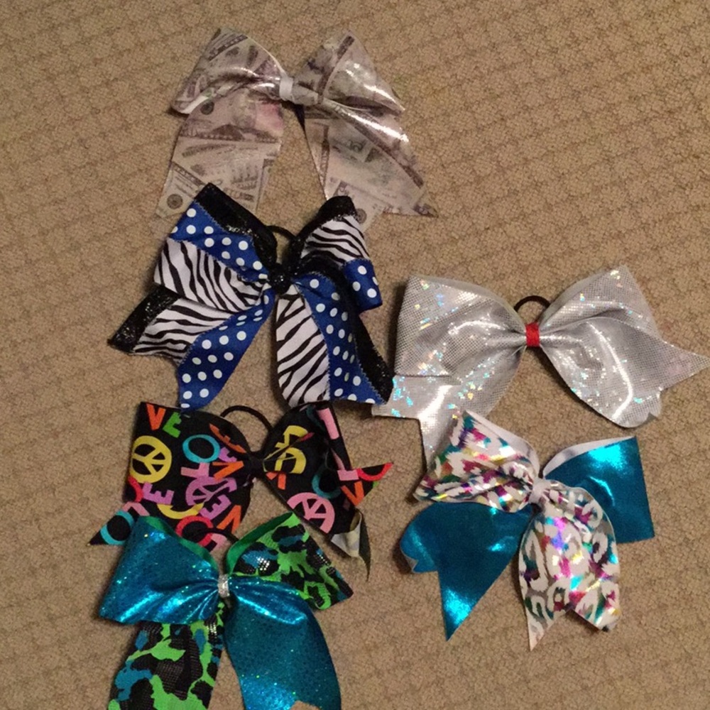 6 cheer bow lot Money dollar camo peace glitter